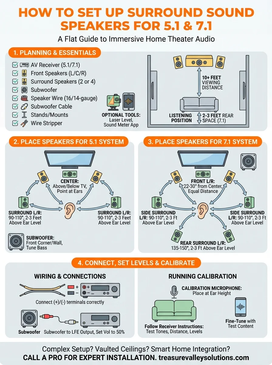 how to set up surround sound speakers infographic